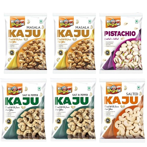 Kaju Masala, Pistachio Roasted & Salted, Kaju Salt & Pepper (Combo of 6)